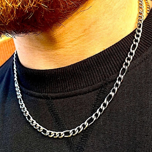 STAINLESS STEEL FIGARO CHAIN LINK NECKLACE - Picture 12 of 16